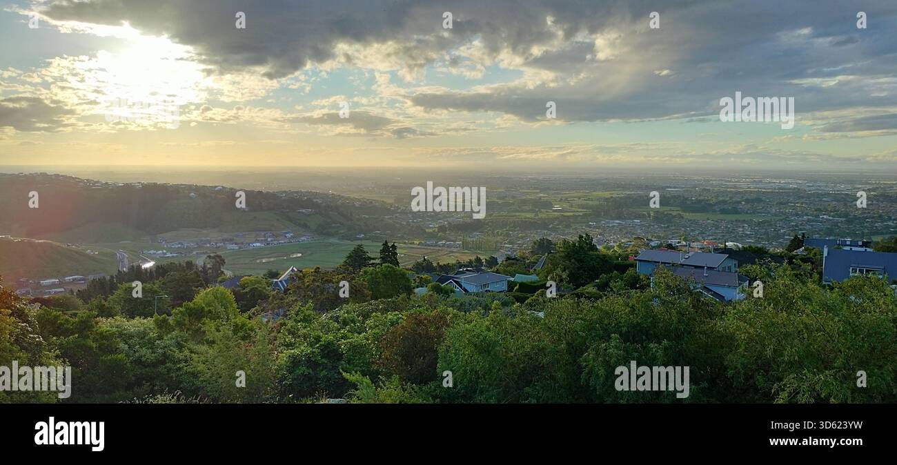Blick auf Christchurch Neuseeland vom Zeichen der Kiwi Stockfoto
