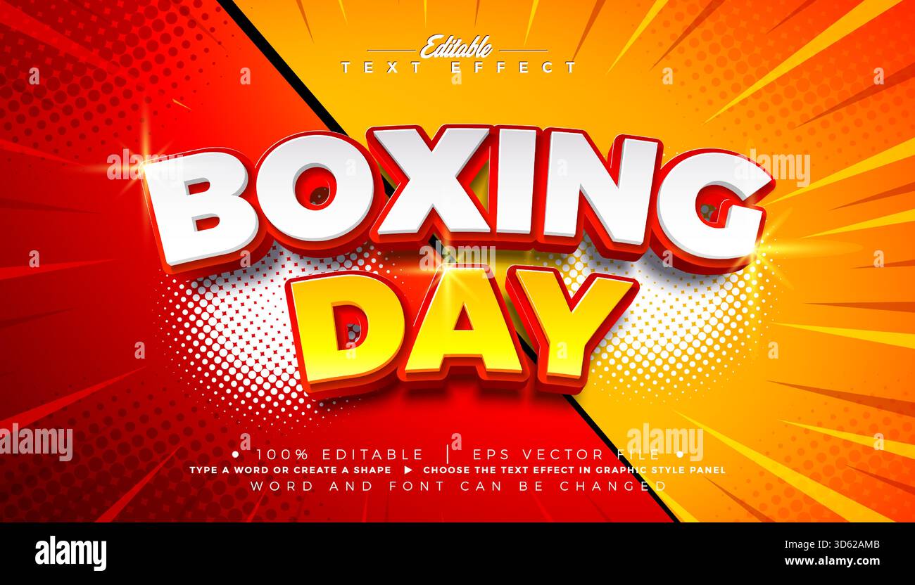 Boxing Day editierbarer Texteffekt Design Vektor Weihnachtszeit Shopping Day Sale Graphic Style mit 3D mehrschichtiger Typografie Schriftzug auf Comic Stock Vektor