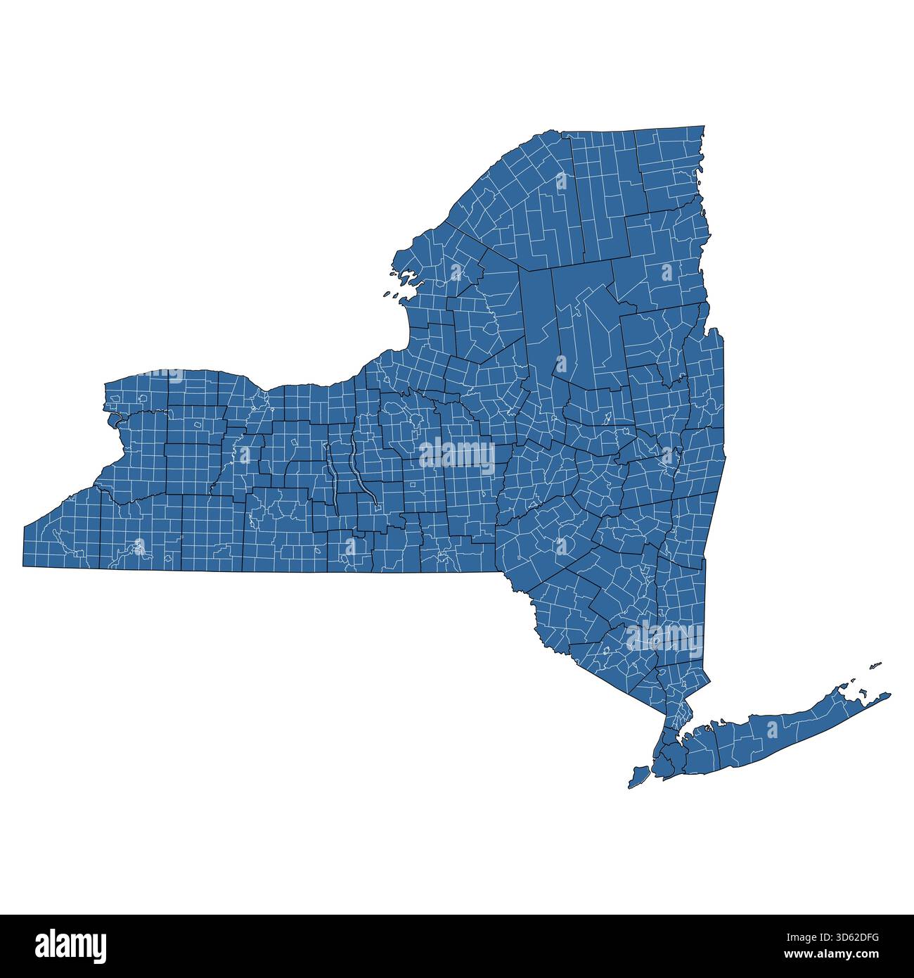 Vektor-Umrisskarte des Bundesstaates New York, unterteilt in Countys und Townships Stock Vektor