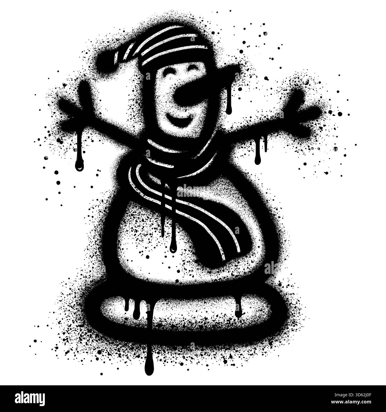 Schneemann Graffiti mit schwarzer Sprühfarbe.Vektor-Illustration. Stock Vektor