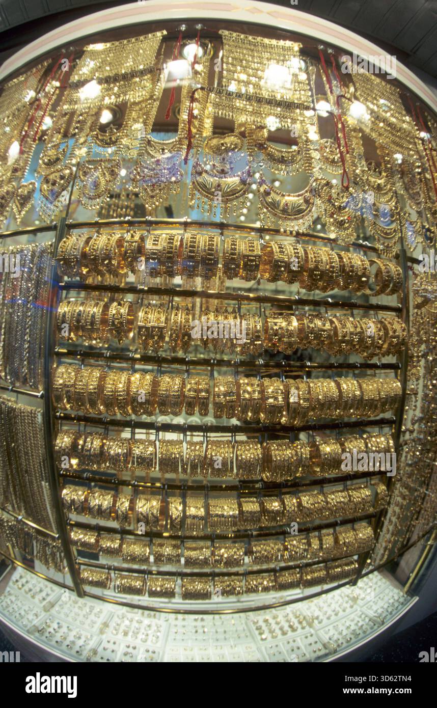Gold auf dem Markt der gold Souk, Dubai, Vereinigte Arabische Emirate. Stockfoto