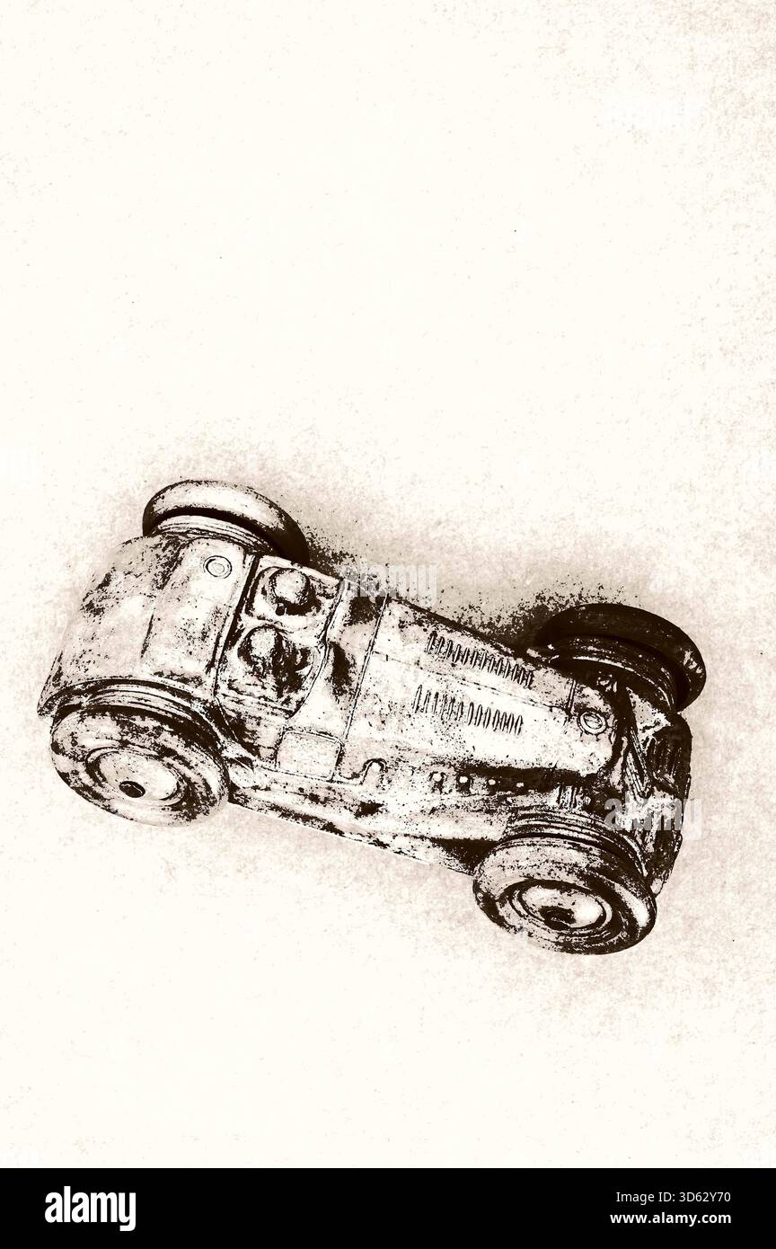 Grafisches Sepia-Bild eines Oldtimer-Sport- oder Rennwagens von oben Stockfoto