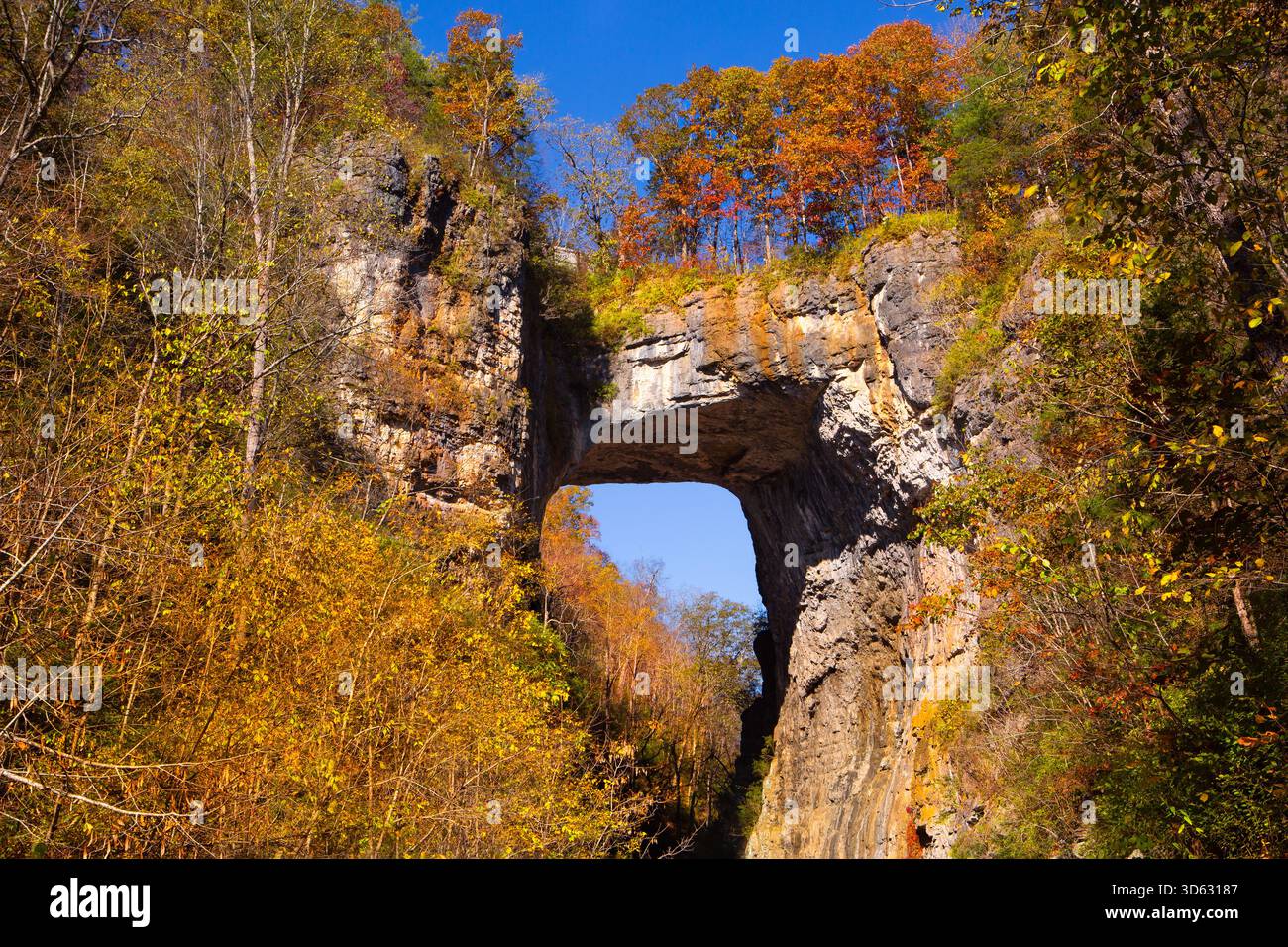 Herbstszene der Natural Bridge, einer natürlichen Kalksteinformation in Virginia USA Stockfoto