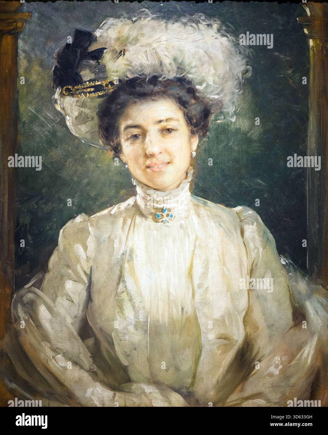 Porträt seiner Frau Antonietta (um 1900) von Edgardo Saporetti (1865–1909) - Öl auf Leinwand Stockfoto