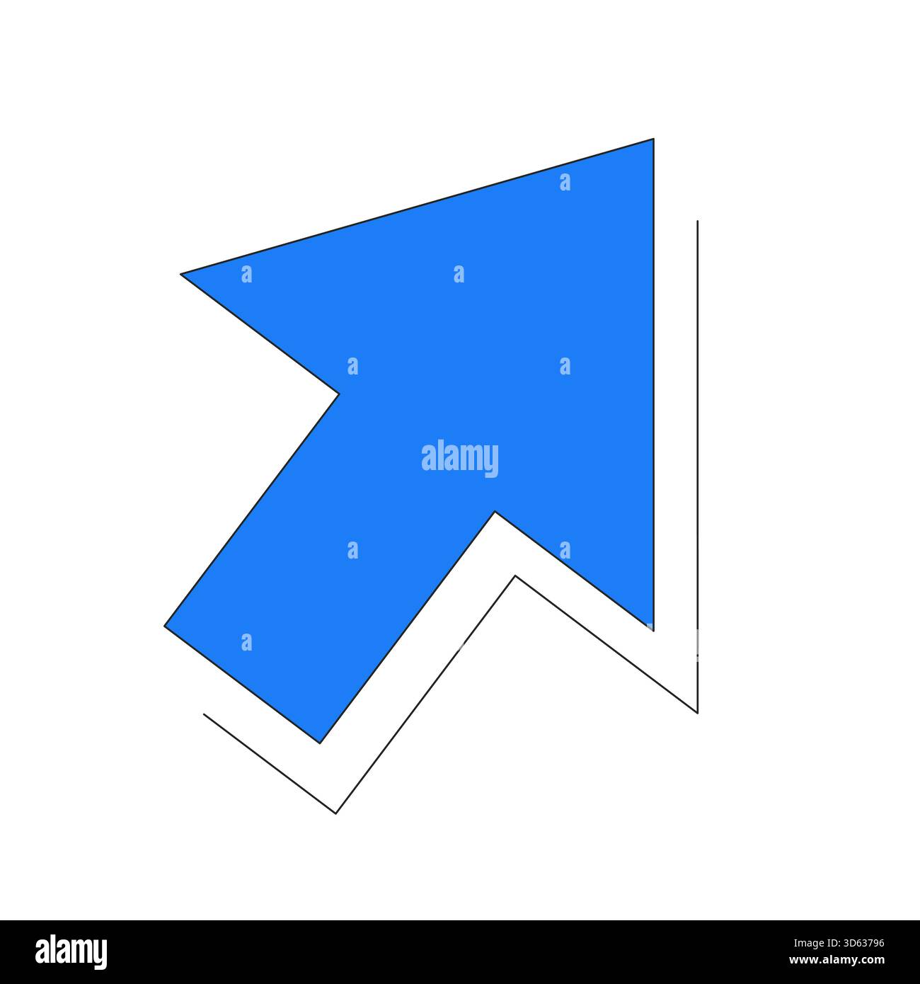Fettgedruckter blauer diagonaler Pfeil, der nach rechts zeigt, 2D-Zeichentrickobjekt Stock Vektor