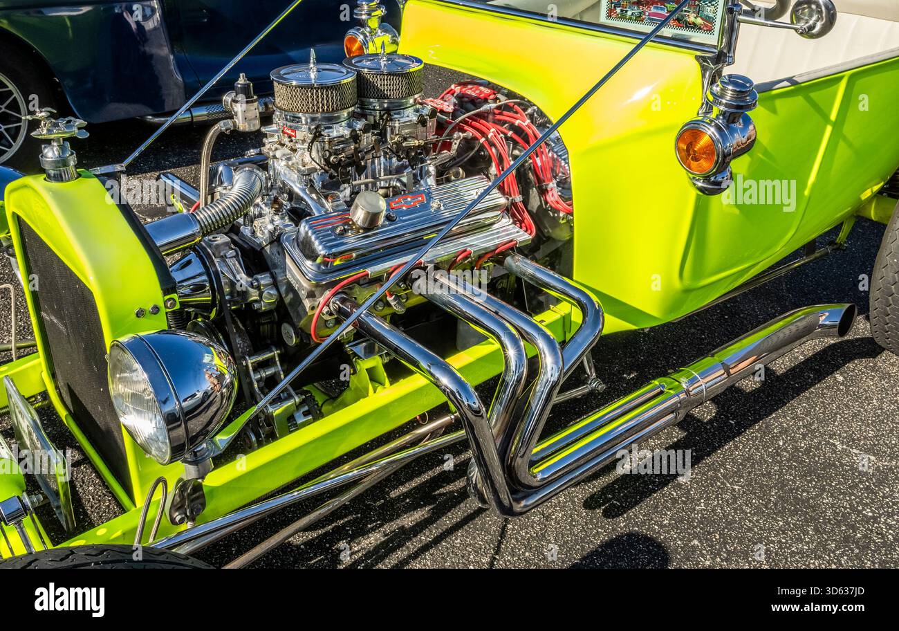 Amerika V8-Motor mit verchromtem Hotrod Stockfoto