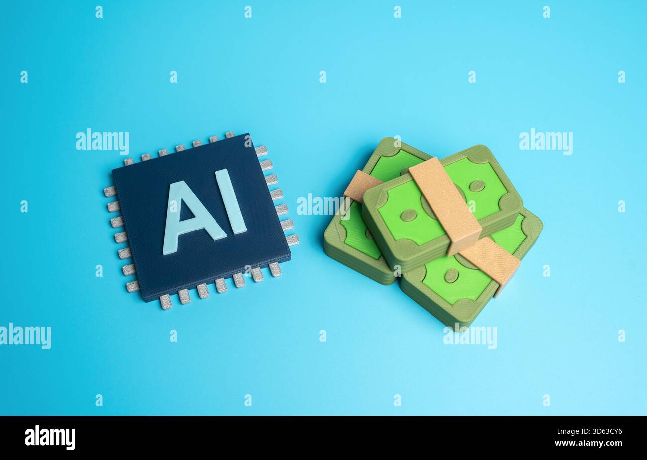 Rekordgewinne aus dem Verkauf von KI-Chips. Die KI-Branche wächst rasant. Konzept globaler Innovation, technologischer Wettbewerb und Markterweiterung bei Halbleitern und künstlicher Intelligenz. Stockfoto