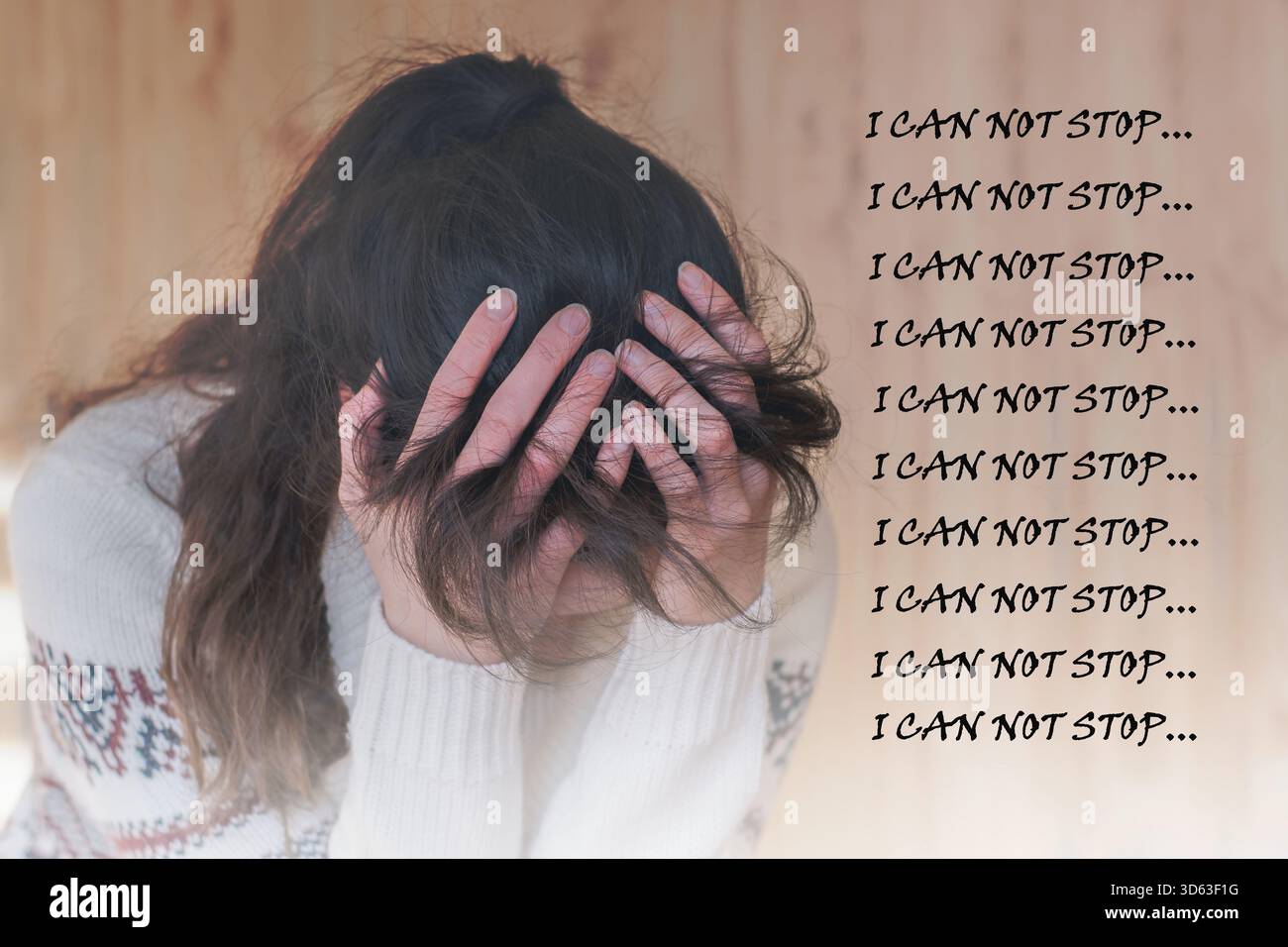 Emotionales Porträt einer Frau mit Zwangsstörung - OCD Stockfoto