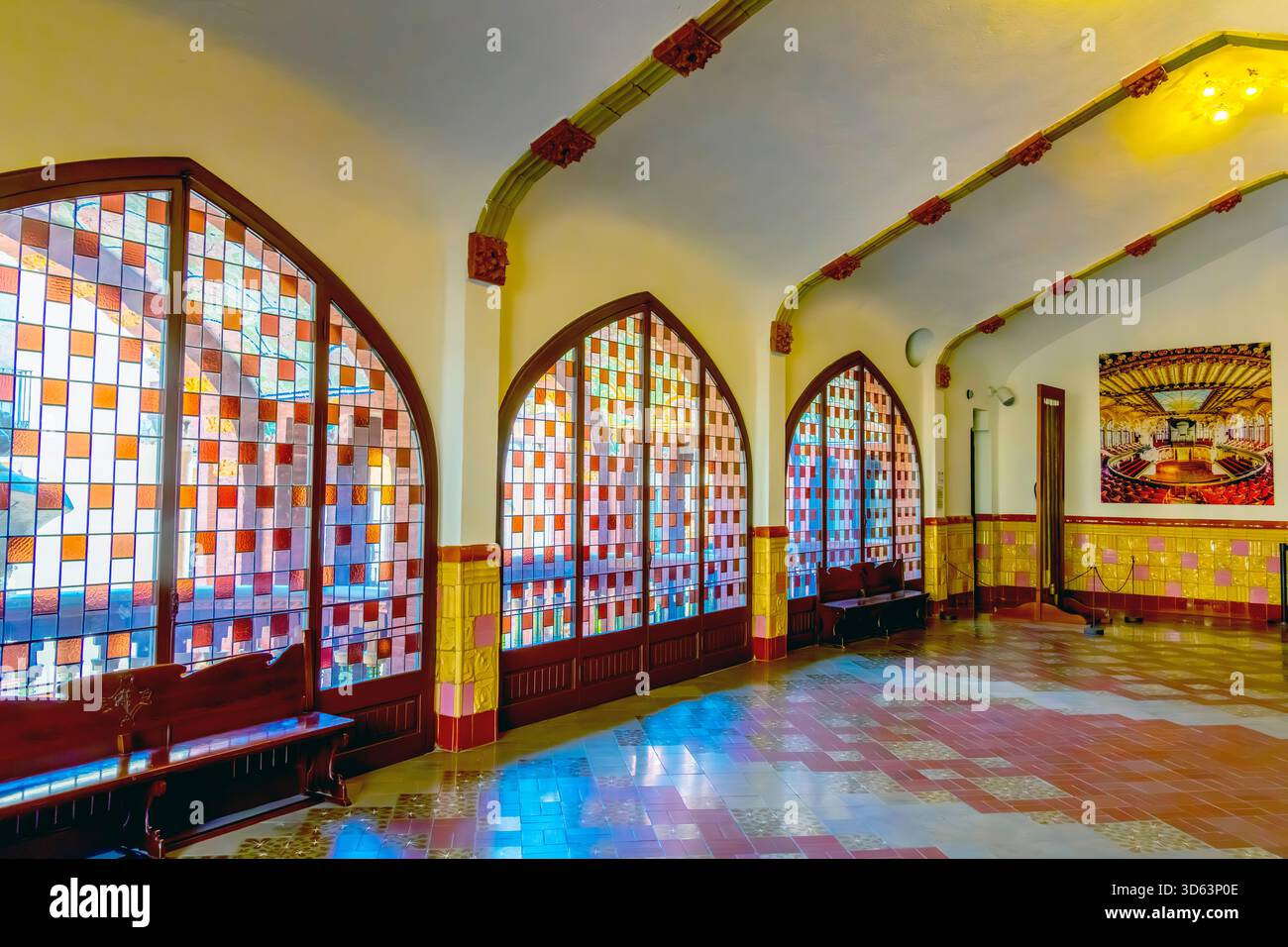Das Foyer im dritten Stock des Palau de la Música Catalana (Katalanischer Musikpalast) in Barcelona ist UNESCO-Weltkulturerbe. Entwickelt im Cat Stockfoto