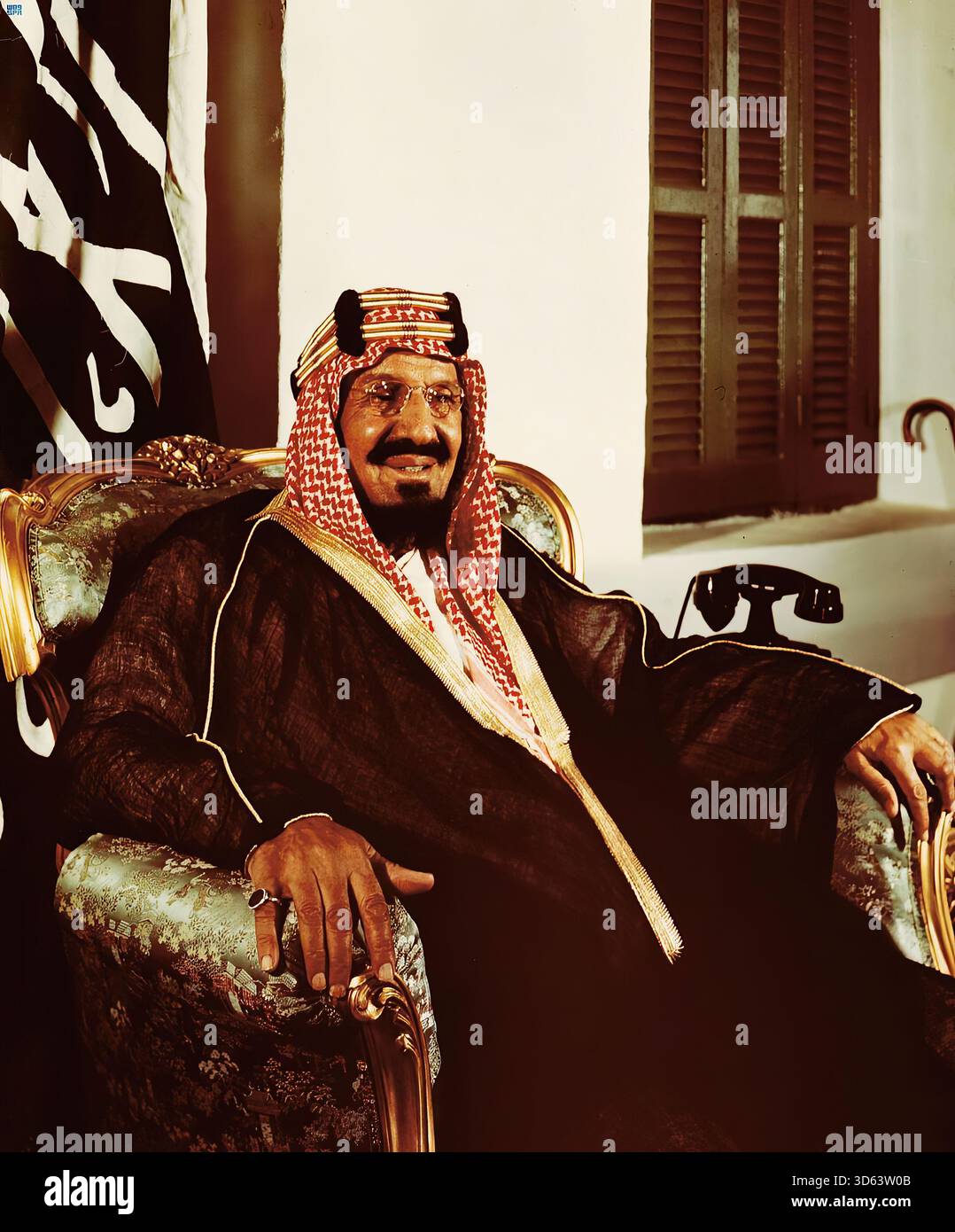 8. Januar 1926. Ibn Saud wurde zum Herrscher des Königreichs Hedschas gekrönt. Offizielles Porträt von König Abdulaziz, dem Gründer des Königreichs Saudi-Arabien. 1940er Jahre Stockfoto