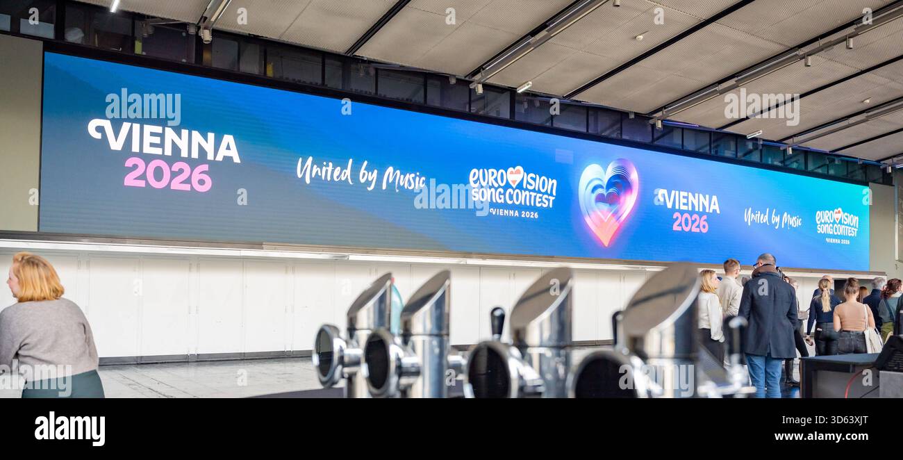 20251118 PG ORF Medienupdate zum Eurovision Song Contest 2026 in Wien, OESTERREICH - 18. NOVEMBER: Sujet - Symolbild - Haupteingang - Mediengespraech anlaesslich eines ORF Updates zum 70. Eurovision Song Contest vom 12. bis zum 16. Mai 2026 in Wien im Foyer der Halle F der Wiener Stadthalle am 18. November 2025 in Wien, Oesterreich. 251118 SEPA 17 051 Copyright: XIsabellexOuvrardx SEPAxMedia Stockfoto