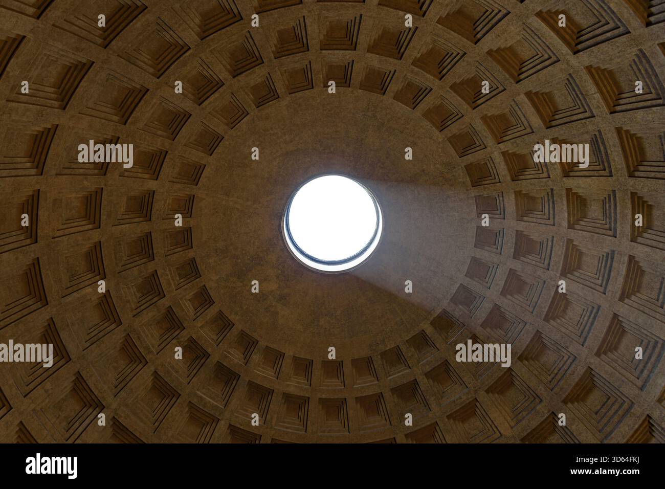 Der oculus in der Decke der Kuppel des Pantheons mit einem Sonnenstrahl, der in Rom, Italien, durchleuchtet Stockfoto
