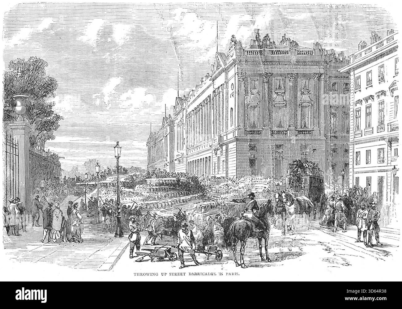 Straßenbarrikaden hochzuwerfen. Die Belagerung von Paris während des Deutsch-Französischen Krieges. Stockfoto