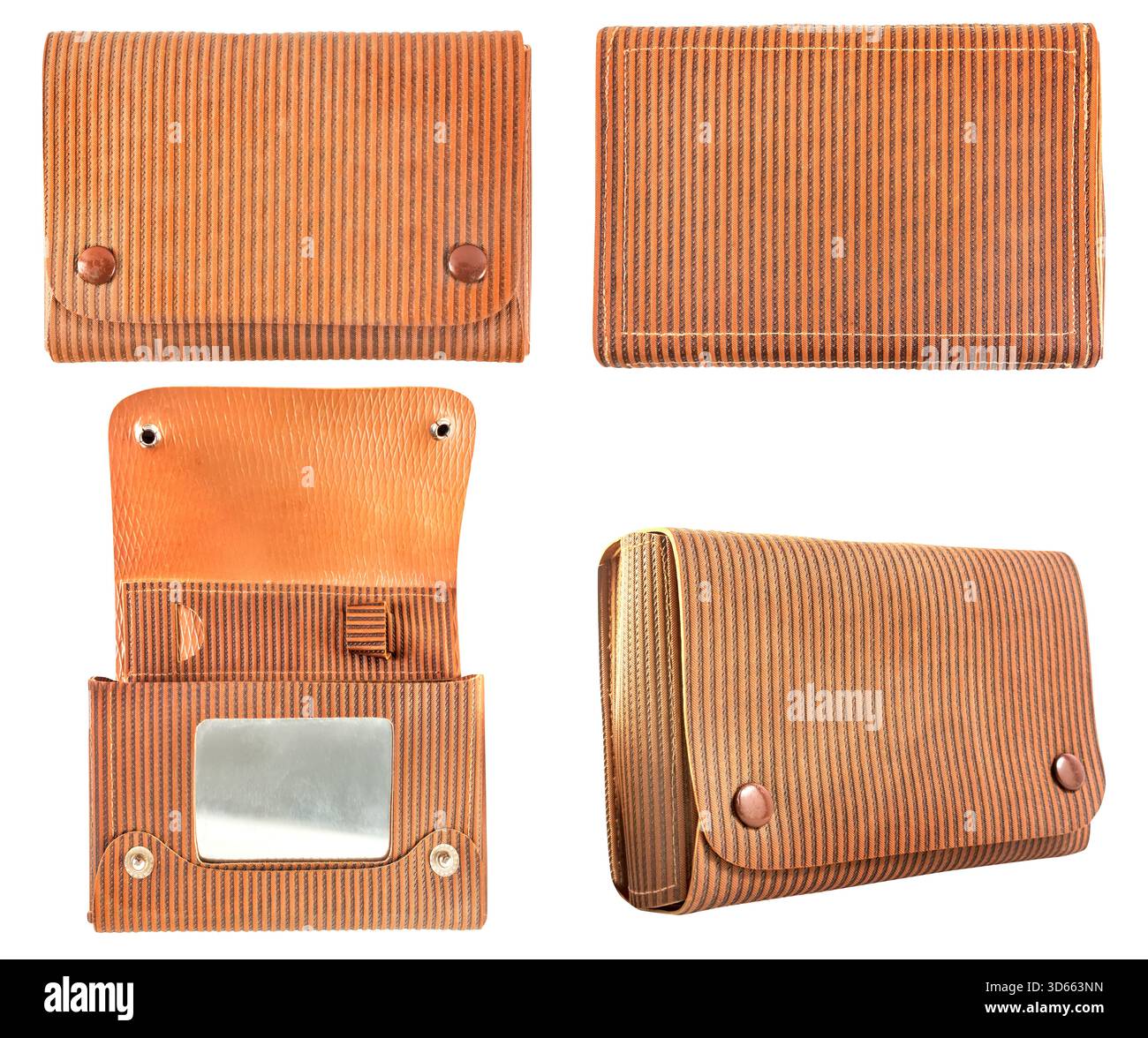 Isoliertes Foto des braunen Gummibeutelorganizers für Elektrorasierer auf weißem Hintergrund. Stockfoto