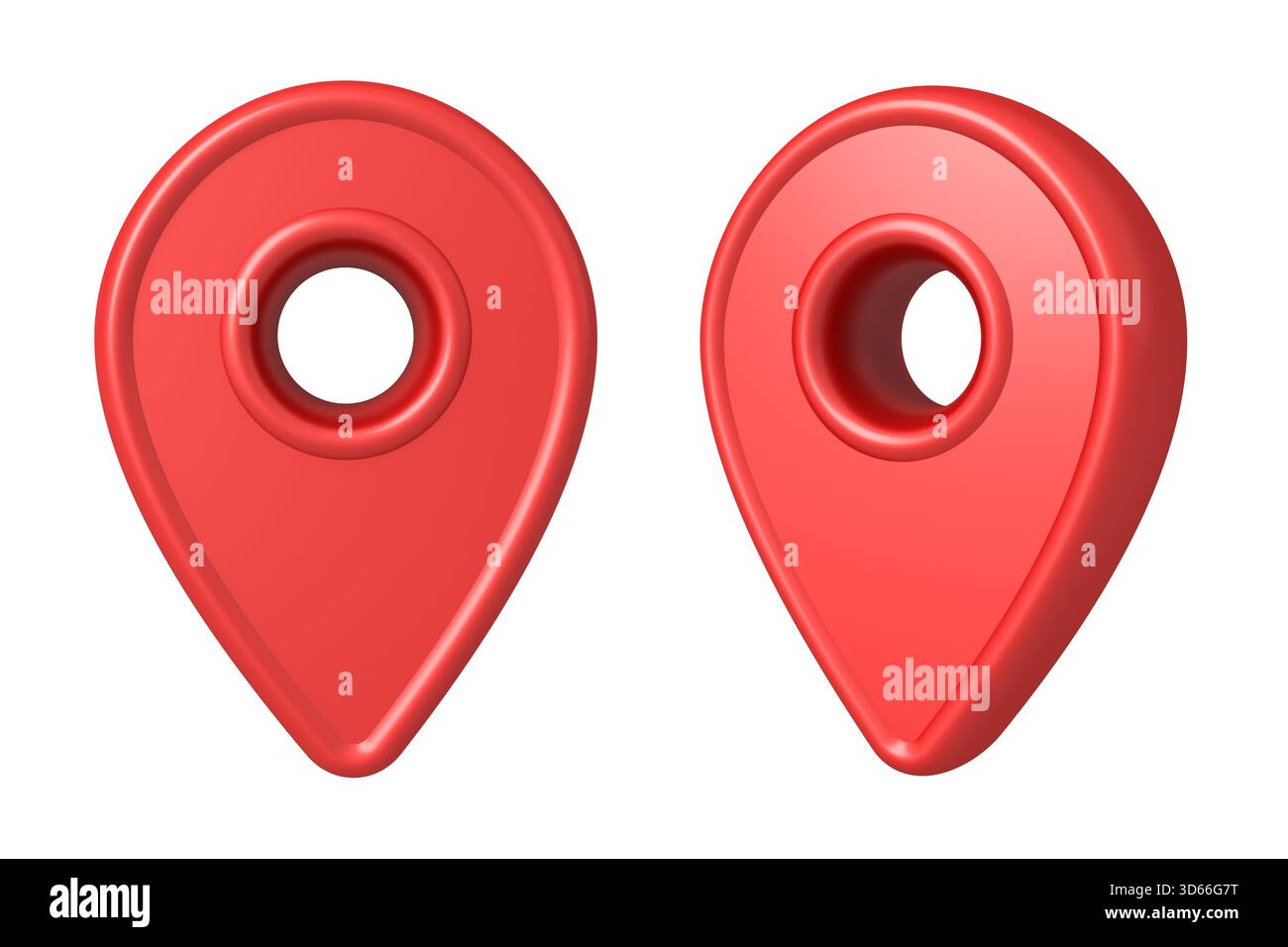 Roter Pointer für die Positionskarte isoliert auf weißem Hintergrund 3D-Rendering Stockfoto