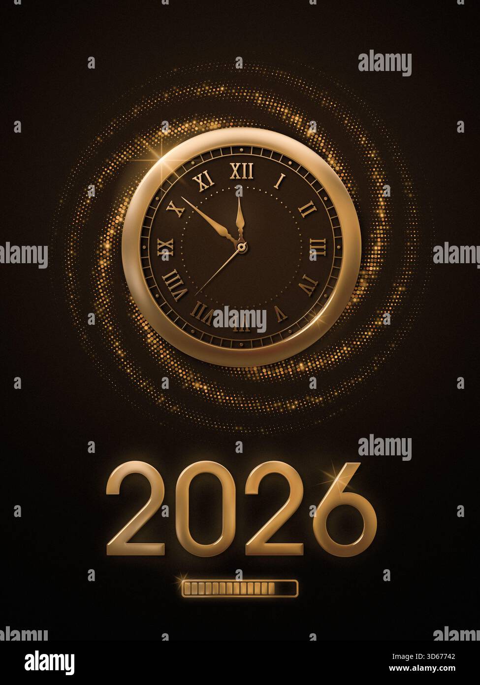 Neujahr 2026 Countdown-Uhr. Ende 2025 Stockfoto