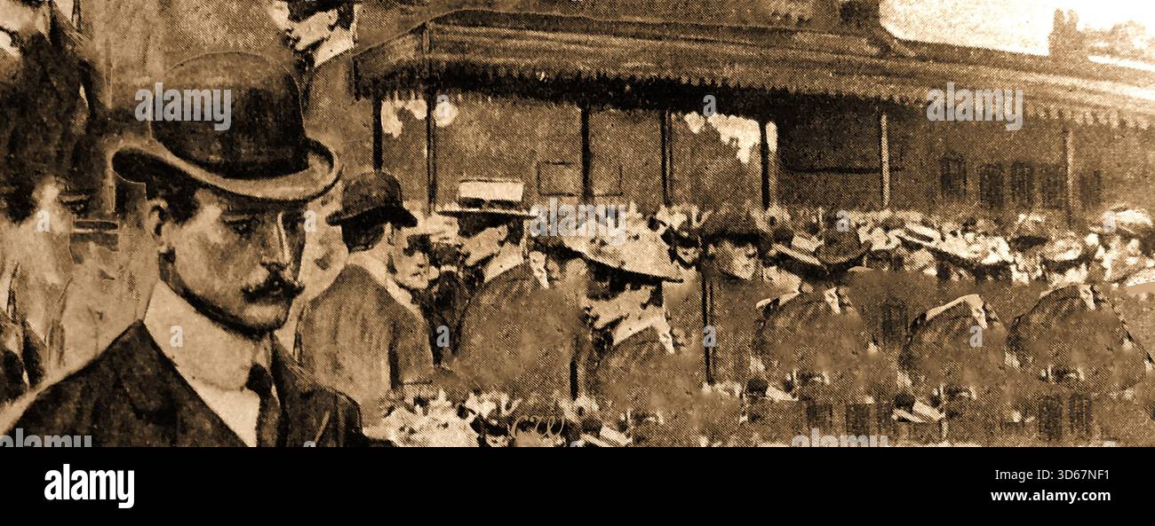 Illustration einer Menge auf einer Rennbahn im Jahr 1901 Stockfoto