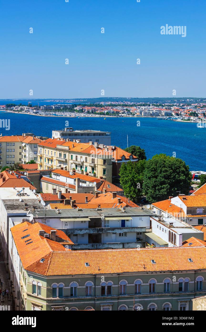 Panoramablick auf Zadar vom Glockenturm der St. Anastasia Kathedrale, Kroatien Stockfoto