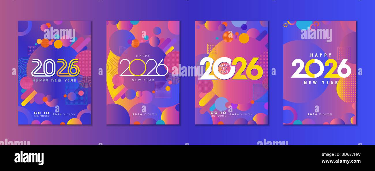 Kreatives Konzept für Cover Design, Happy New Year 2026. Hintergrund der modernen Geschäftsvision mit 2026 Zahlen. Vektorabbildung für Banner oder Poster Stock Vektor