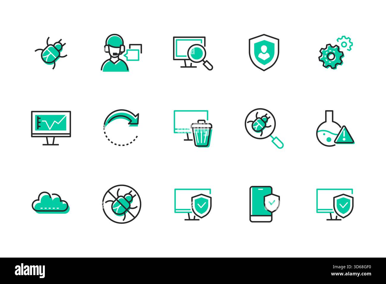 Antivirus – Satz von Symbolen für Liniendesign Stock Vektor