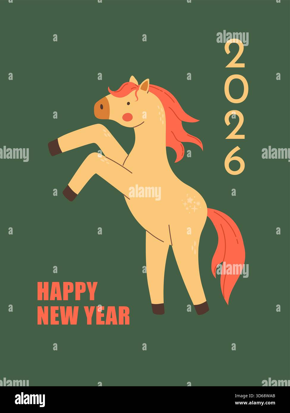 Chinesisches Happy New Year of the Horse 2026 Postkartenvektor Illustration. Stock Vektor