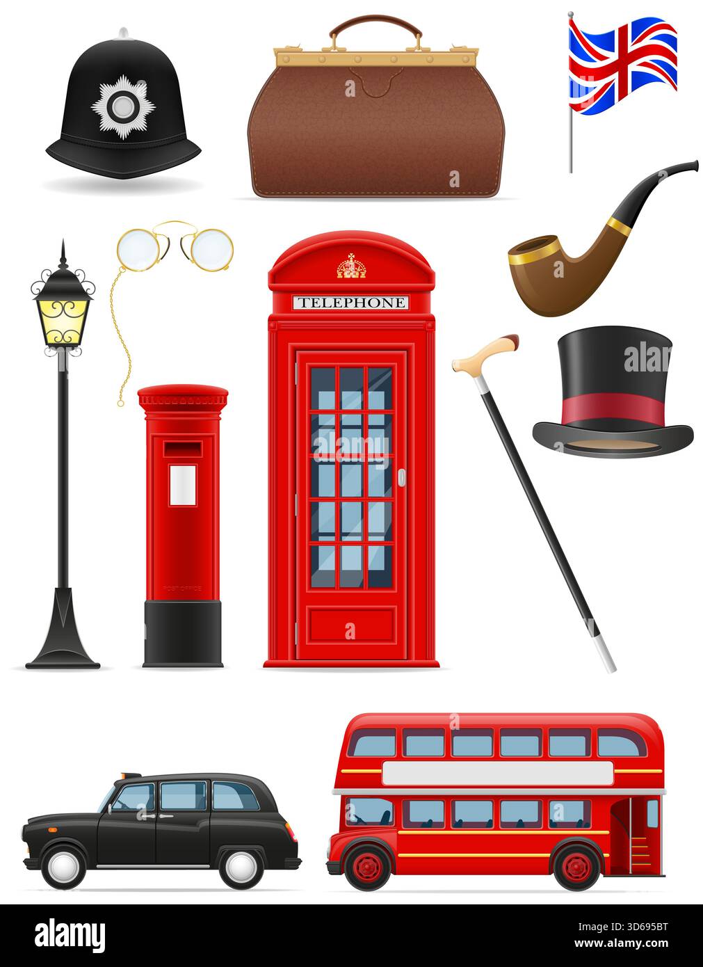 london england Symbolelemente Cartoon Stock Vektor Illustration isoliert auf weißem Hintergrund Stockfoto