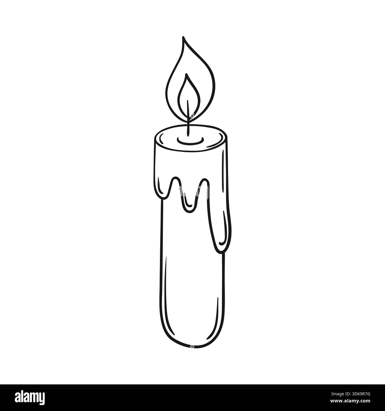 Weihnachtssymbol. Kerze. Handgezeichnete monochrome Illustrationen. Schwarze Kontur. Design zum Ausmalen von Seiten, Postkarten. Symbol, Abzeichen, Schild Sticker Pin Logo Stock-Vektorgrafik