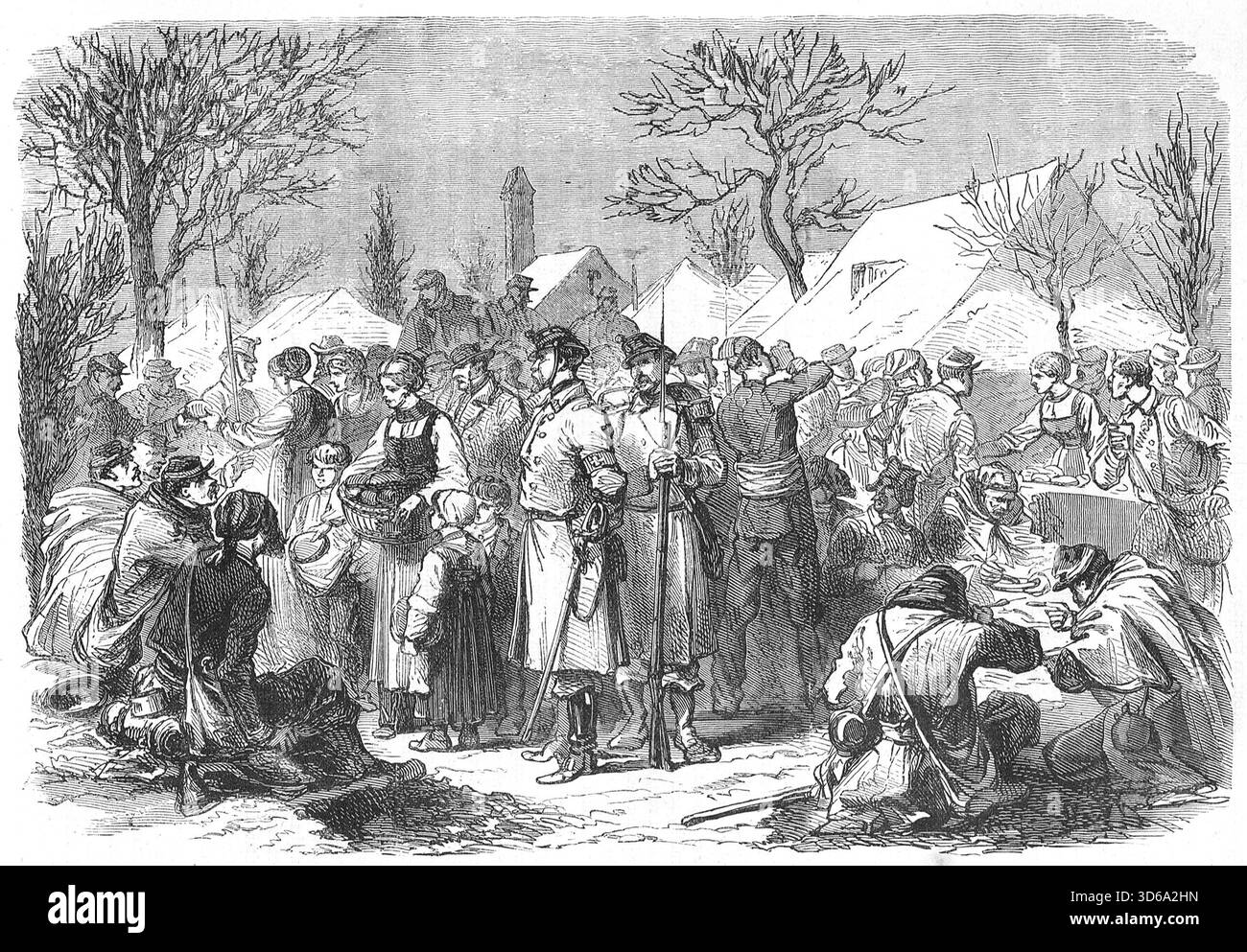 Französische Armee flüchtige Soldaten in der Schweiz während des Deutsch-Französischen Krieges. Stockfoto