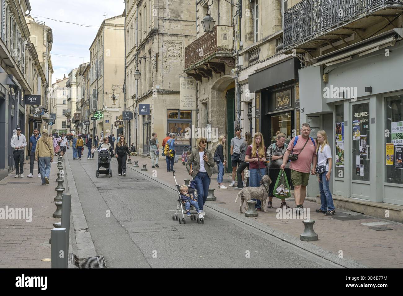 Straßenszene, Passanten, Fußgängerzone, Rue Saint Agricol, Altstadt, Avignon, Frankreich Stockfoto