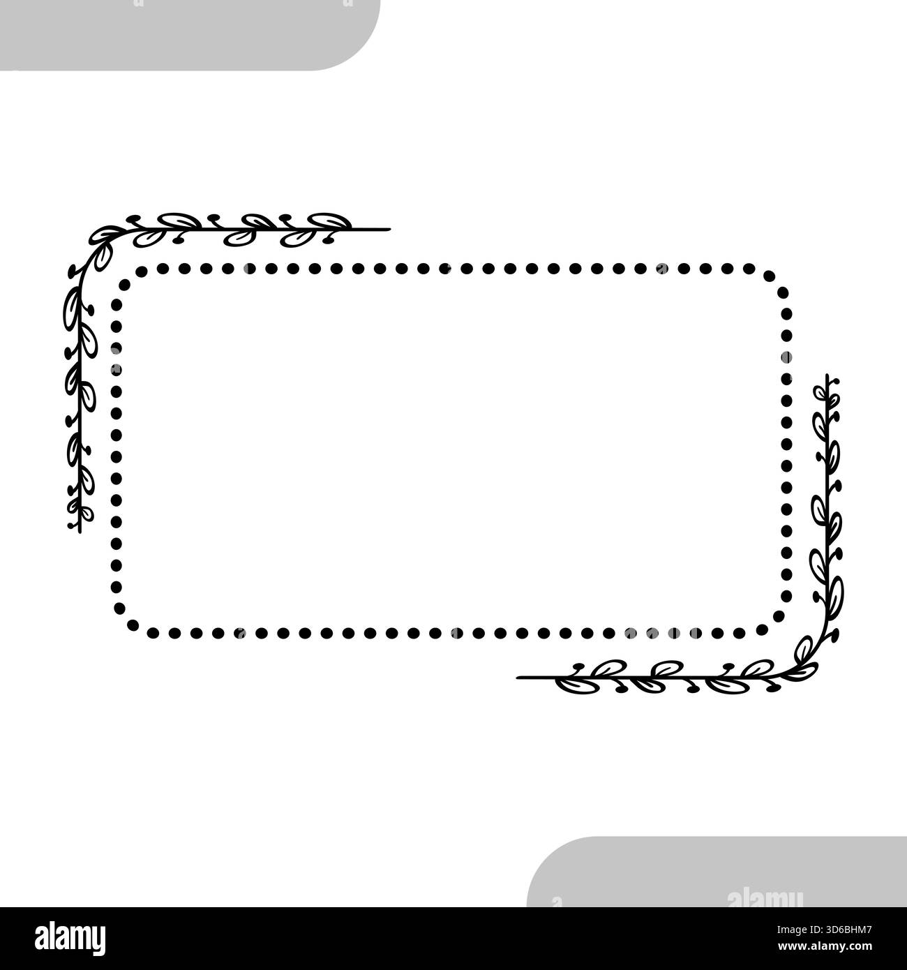 Handgezeichneter, gepunkteter Rechteckrahmen mit dekorativem Rand aus Blättern. Stock Vektor