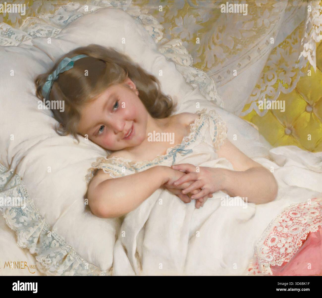 "Mädchen ruhend (1885). ?Mile Munier (Französisch, 1840-1895)" Stockfoto