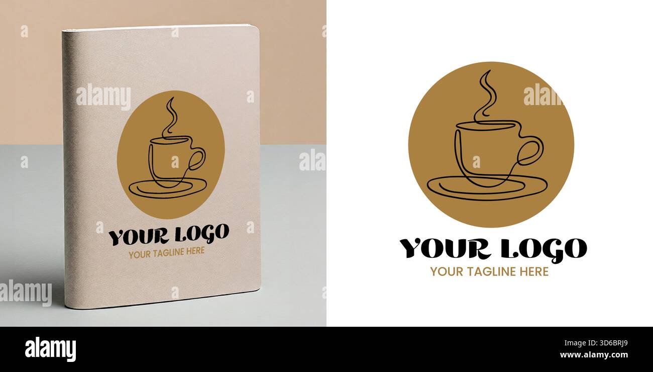 Logo für eine Tasse Kaffee oder Tee, eine einzelne durchgehende Strichzeichnung. Stock Vektor