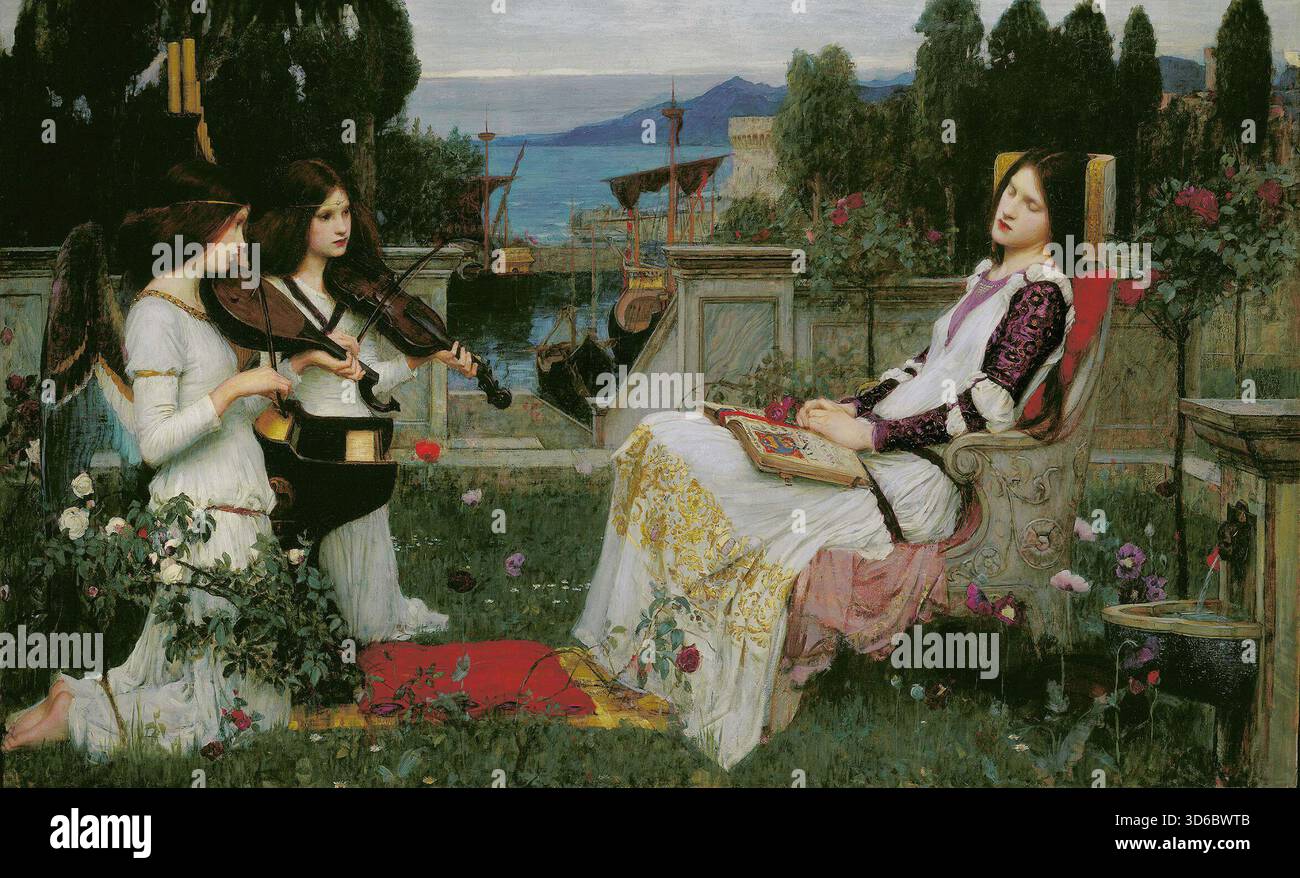 „St. Cecilia. John William Waterhouse (Englisch, 1849–1917). Die heilige Cecilia war eine römisch-christliche Jungfrau, die in katholischen, orthodoxen, anglikanischen und einigen lutherischen Kirchen verehrt wird. Sie wurde zur Patronin der Musik und der Musiker. Stockfoto