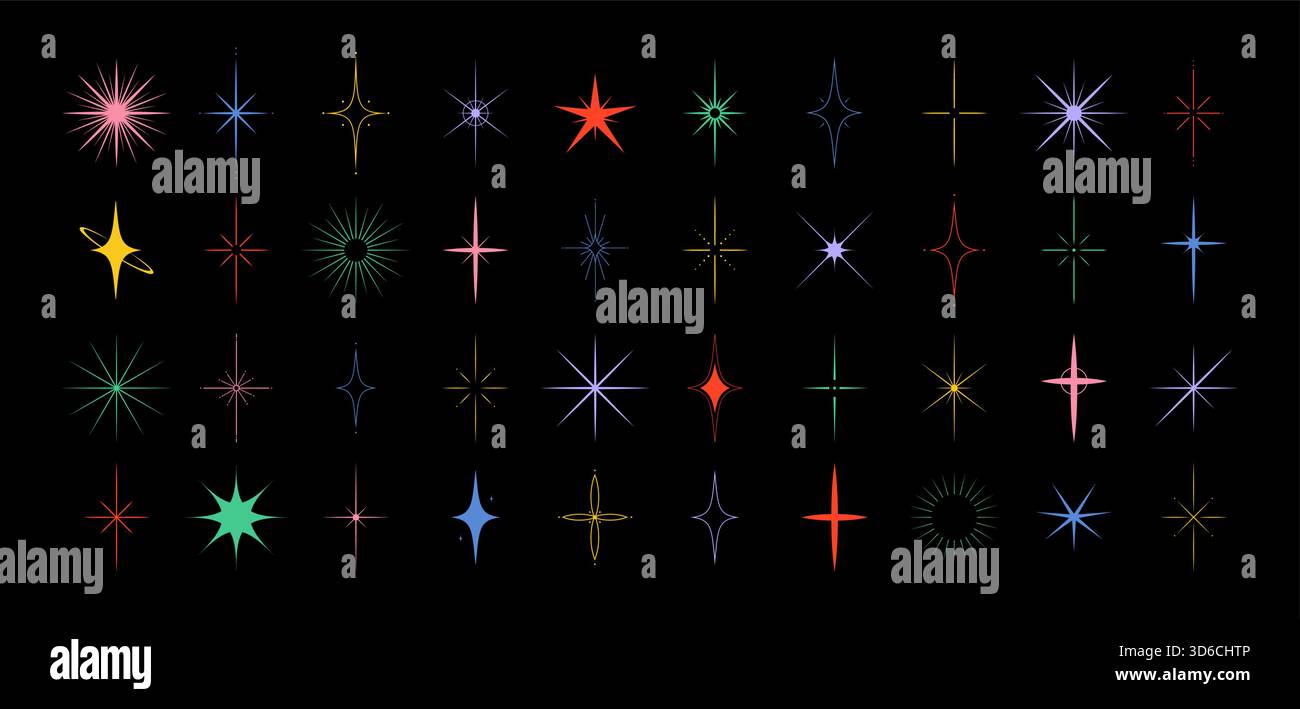Retro-Sterne mit funkelndem Sternendesign. Y2K abstrakte Formen. Sternsymbole des Brutalismus. Illustration des abgewickelten Vektors Stock Vektor