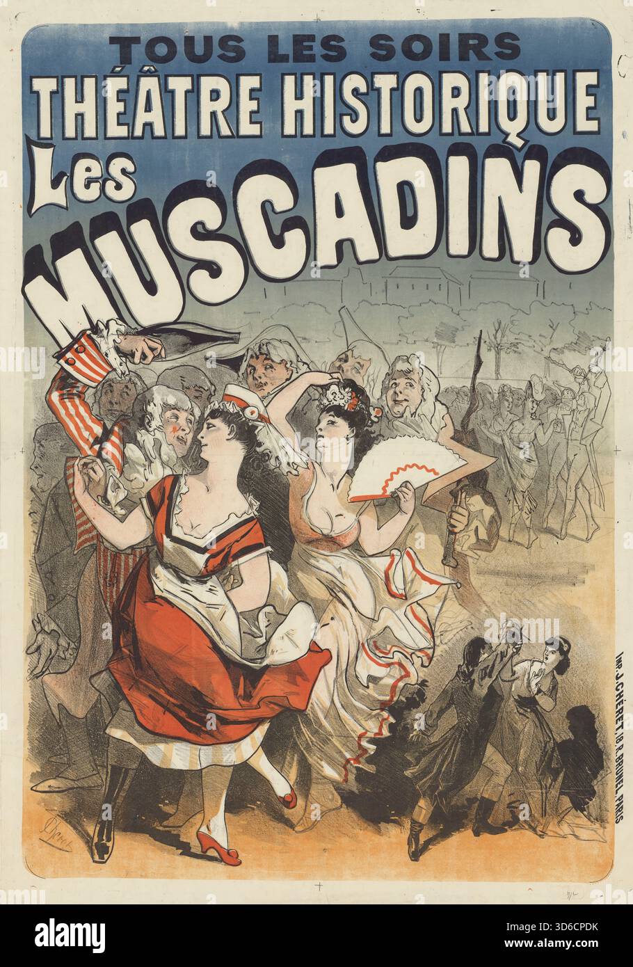 Th??Te Historique. Les Muscadins (1875). Jules CH?ret (Französisch, 1836-1932). Historisches Theater. Die Muscadine. Der Begriff Muscadin bezieht sich auf Mobs von jungen Männern, die relativ wohlhabend und dandyisch gekleidet waren und die Straßenkämpfer der Thermidorianischen Reaktion in Paris während der Französischen Revolution (1789–1799) waren. Nach dem Putsch gegen Robespierre und die Jakobiner vom 9. Thermidorjahr II (27. Juli 1794)." Stockfoto