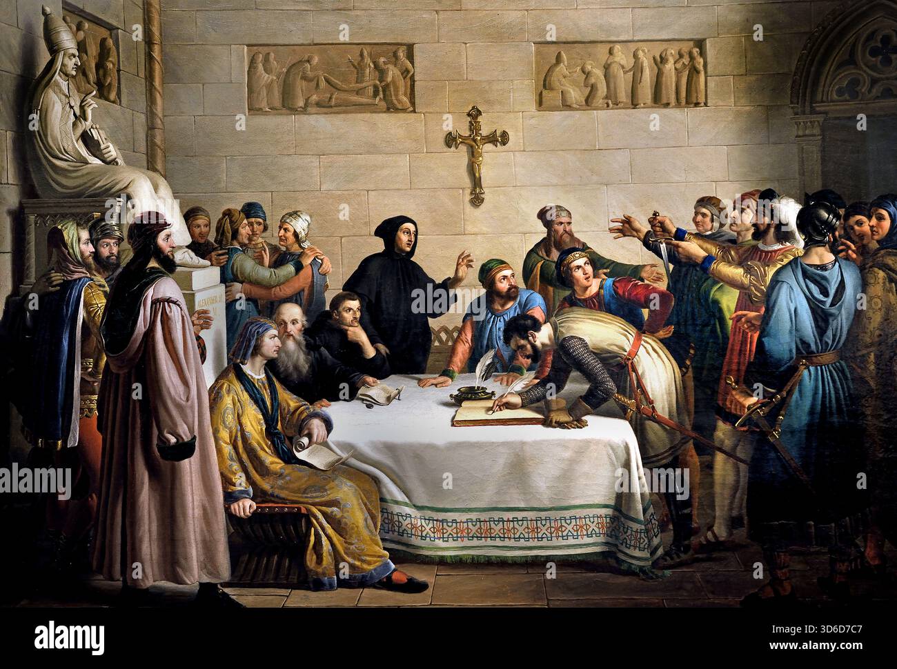 Giuseppe Diotti (1779-1846) den Schwur von Montagnana 1837, Italien, Italienisch. (Der Eid von Montagnana, Norditalien zu den lombardischen Liga machen am 7. April 1167, in der Stadt von Montagnana in der Provinz Lombardei. Die Kräfte der Lombardischen Liga würde sich zusammentun und die Niederlage der Heiligen Römischen Kaiser Friedrich Barbarossa in der Schlacht von Legnano.) Stockfoto