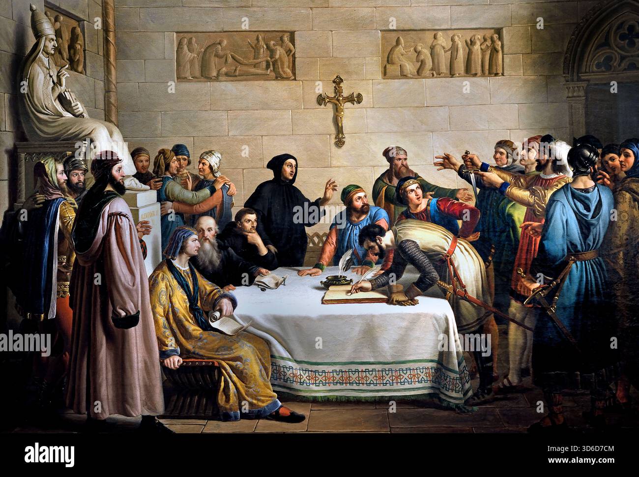 Giuseppe Diotti (1779-1846) den Schwur von Montagnana 1837, Italien, Italienisch. (Der Eid von Montagnana, Norditalien zu den lombardischen Liga machen am 7. April 1167, in der Stadt von Montagnana in der Provinz Lombardei. Die Kräfte der Lombardischen Liga würde sich zusammentun und die Niederlage der Heiligen Römischen Kaiser Friedrich Barbarossa in der Schlacht von Legnano.) Stockfoto