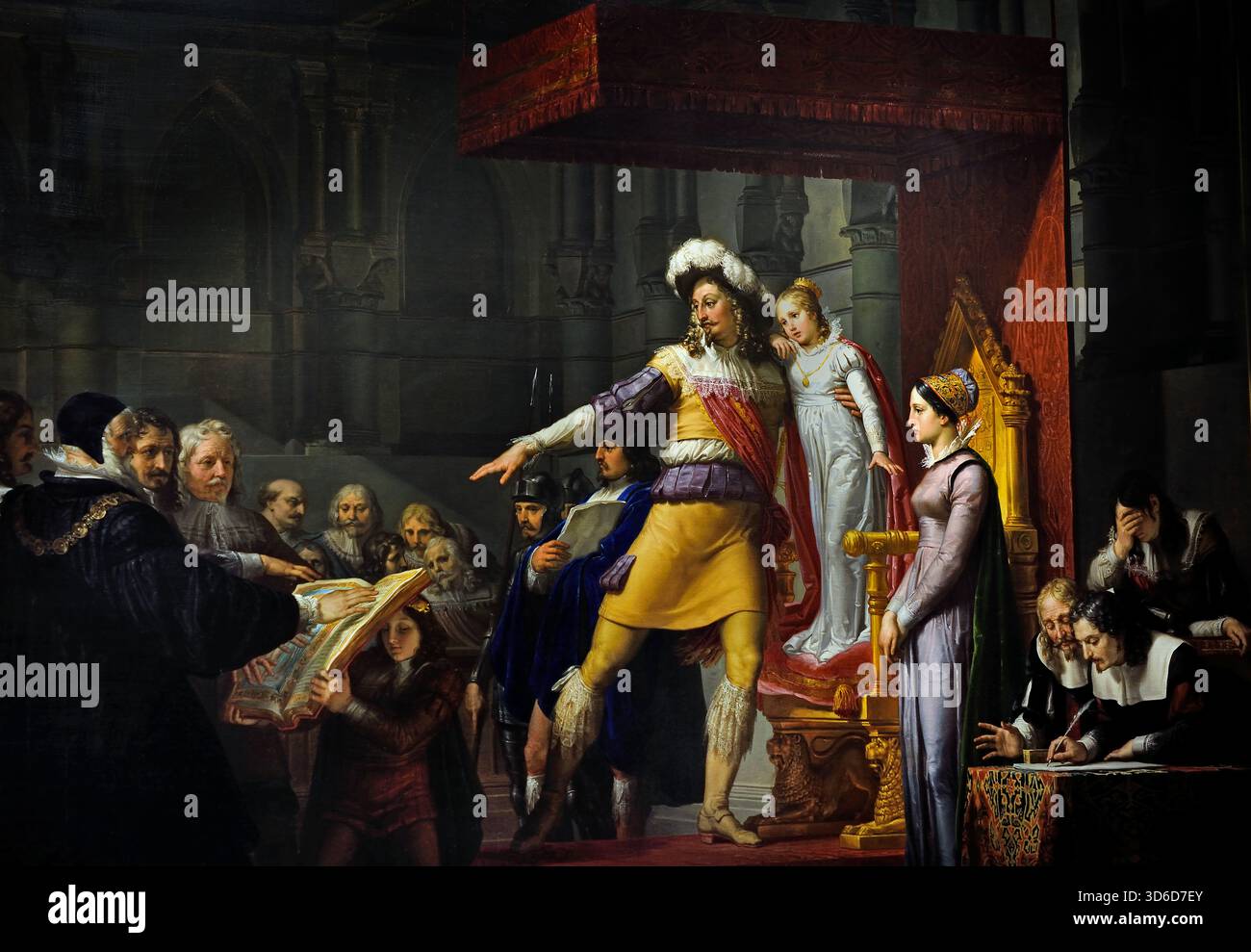 Pelagio Palagi, (1775-1860), Gustavo, Adolfo, König von Schweden, vor dem Verlassen des Religionskrieges, von der Generalversammlung den Treueschworb an seine Tochter Cristina, 1824, Italien, Italienisch, Schweden Schwedisch ( Gustav II. Adolf 1594–1632, Gustav Adolf Adolf oder Gustav II. Adolf) Stockfoto