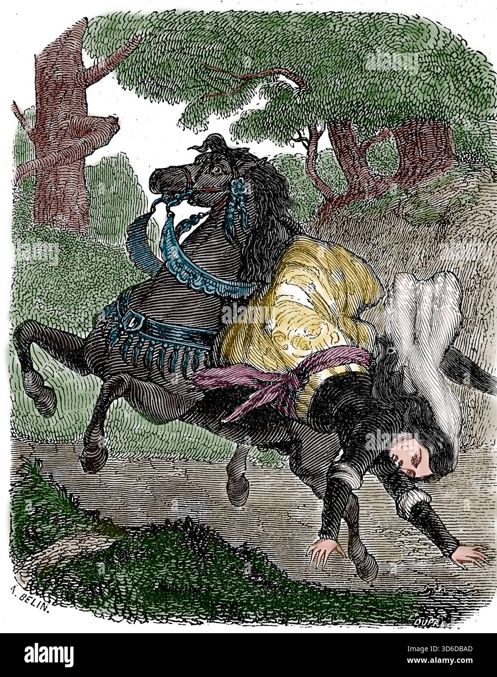 Tod von Maria von Burgund (1457-1482), 27. März 1482, nach einem Sturz von ihrem Pferd bei einem Jagdunfall in der Nähe von Brügge. Stich. 19. Jahrhundert. Stockfoto