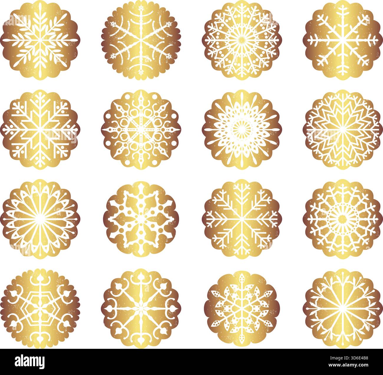 Vektor-Set mit goldenen Weihnachtsschneeflocken-Ornamenten für Weihnachtsdekor Stock Vektor