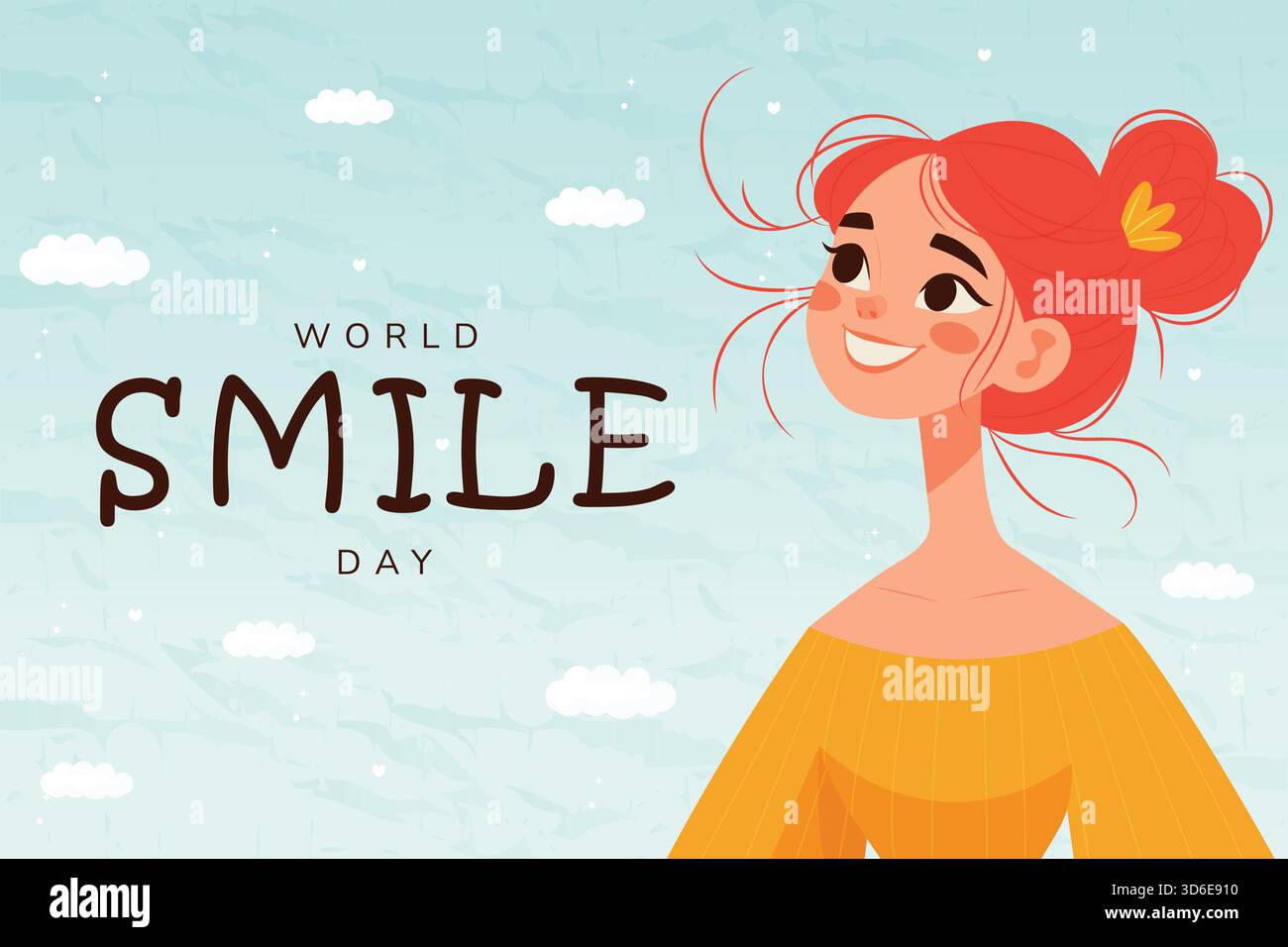 Welt-Lächeln-Tag Glückliche Frau Lächelnd Positive Emotion Vektor. Stock Vektor