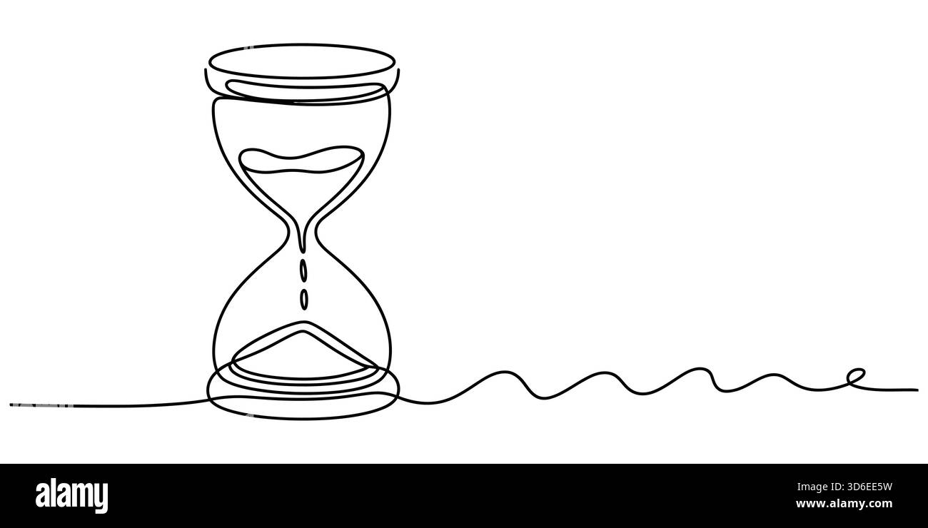 Einzeilenzeichnung der Sanduhr, abstraktes Zeitverlaufskonzept und Deadline Stock Vektor