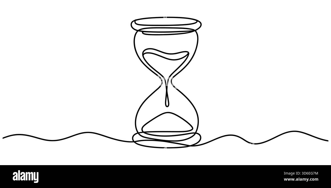 Kontinuierliche Strichzeichnung einer Sanduhr, die den Zeitverlauf, den Countdown und die Termine darstellt Stock Vektor