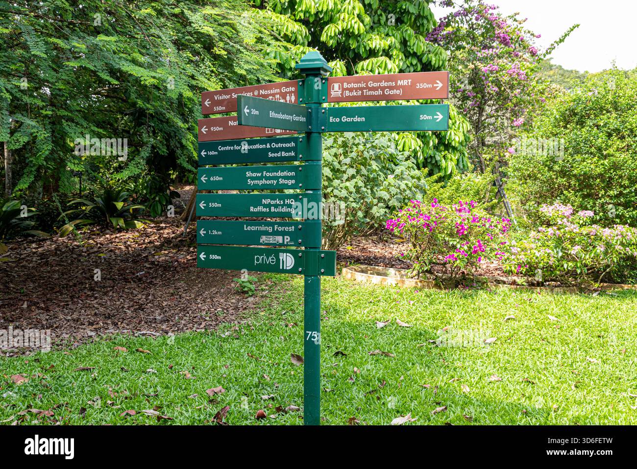 Ein Wegweiser zu Points of Interest in den Botanischen Gärten von Singapur, Singapur, Südostasien Stockfoto