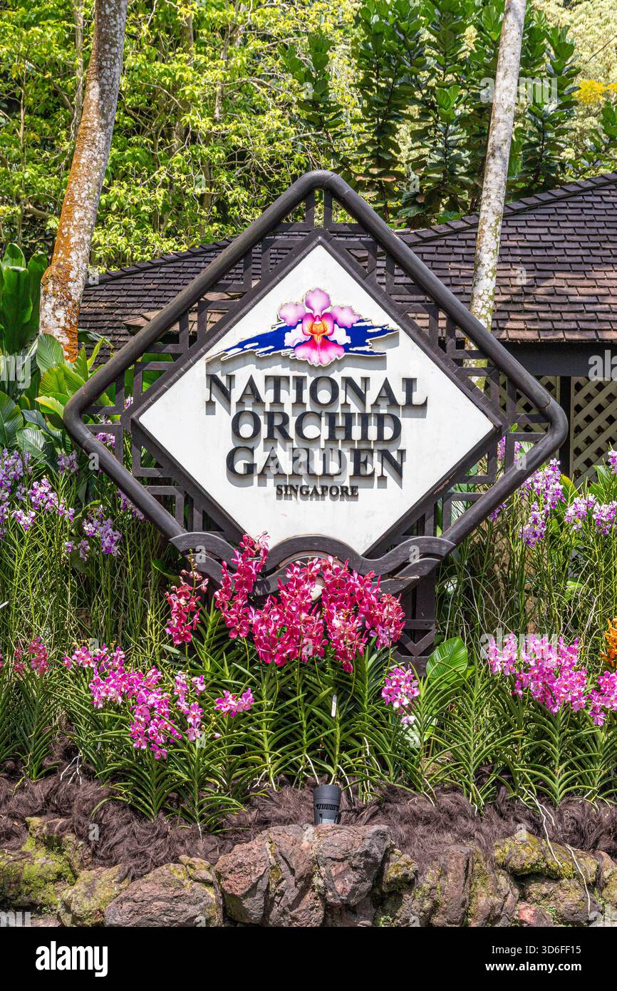 Der Eingang zum National Orchid Garden in Singapur Botanic Gardens, Singapur, Südostasien Stockfoto