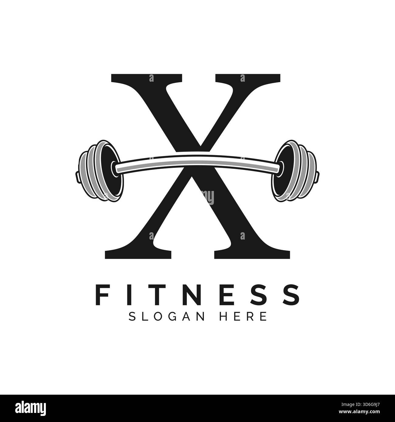 Letter X Gym Logo-Design. Symbol für das Symbol „Langhantelsymbol“ mit Buchstabe X Stock Vektor