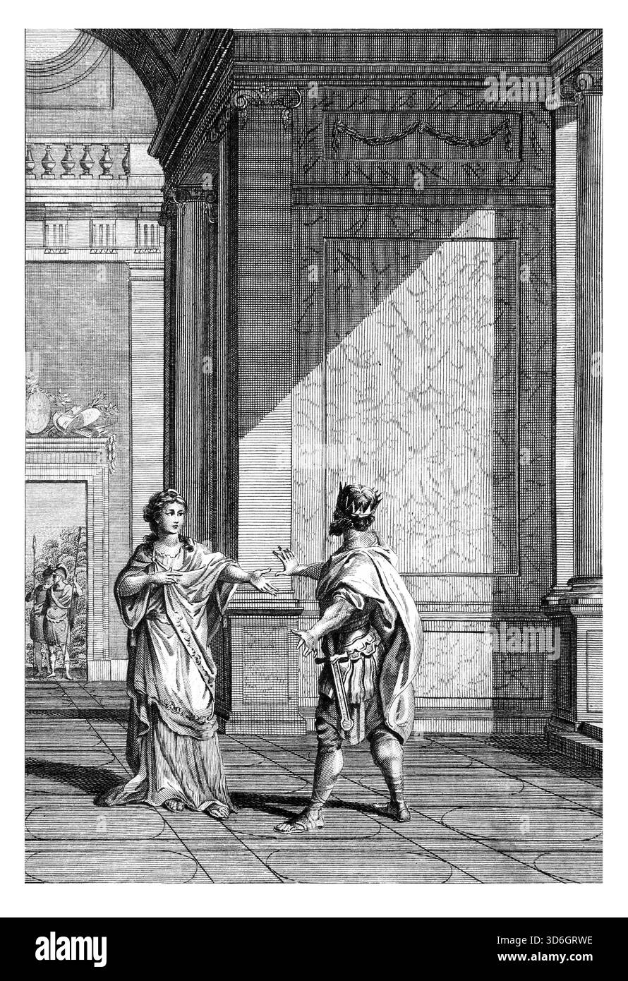 Abbildung von Herodes, den Mariamne für seine Grausamkeiten aus dem antiken 18. Jahrhundert vorwarf, die echten und vollständigen Werke von Flavius Josephus Jüdisches His Stockfoto