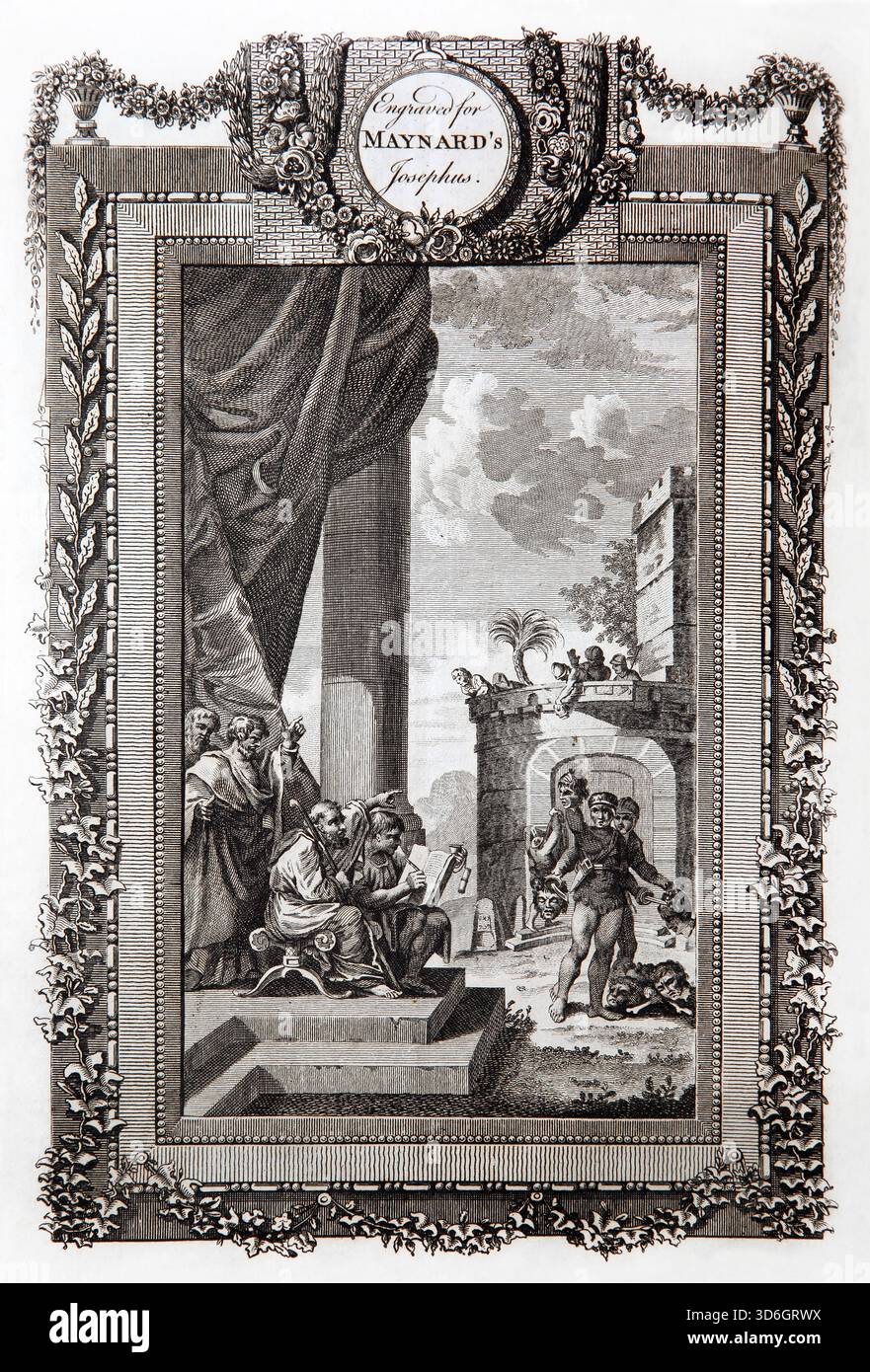 Illustration der Tötung von Ahabs Söhnen – König Jehu befahl den Ältesten von Samaria, die siebzig Söhne von König Ahab zu töten und die Köpfe an H zurückzugeben Stockfoto