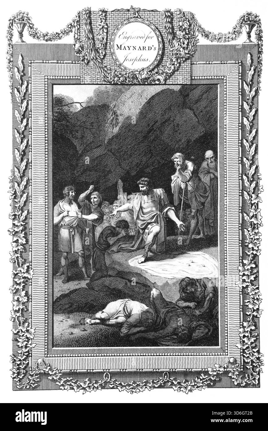 Illustration von Flavius Josephus in einer Höhle nach der Belagerung und Zerstörung von Jotapata mit seinen Gefährten, die zuerst eac zerstören sollten Stockfoto