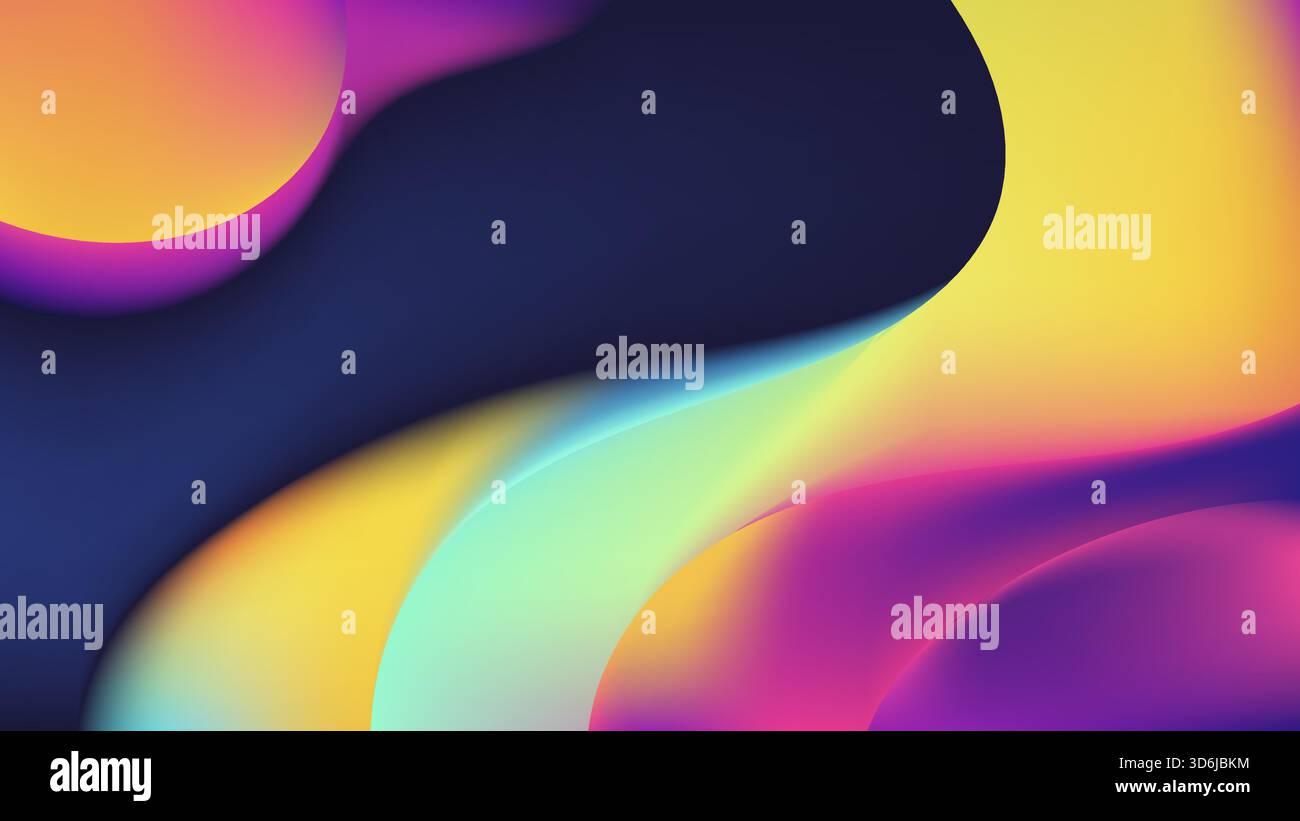 Moderner abstrakter Hintergrund mit fließenden Formen und kräftigen Verläufen von Gelb-Orange-Magenta und Blau auf dunkelblauem Hintergrund, der für Designer eine Vihrau geschaffen hat Stock Vektor